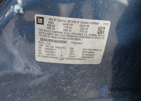 2016 GMC Terrain Sle-1 из США, поврежденный, VIN 2GKALMEK3G6246043